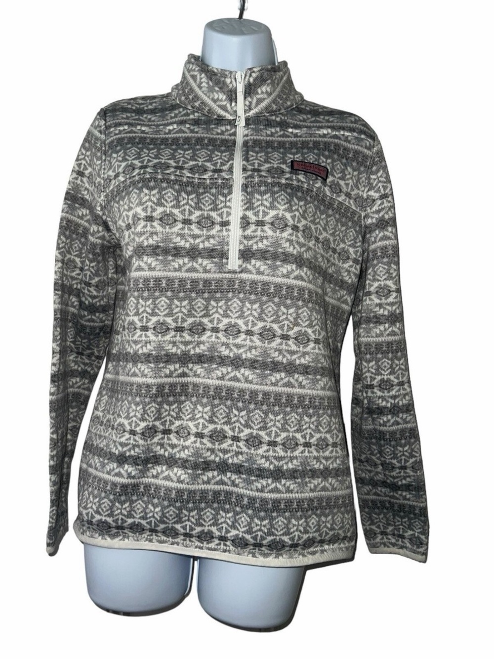 Vineyard Vines Quarter-Zip with White and Grey Christmas Print
